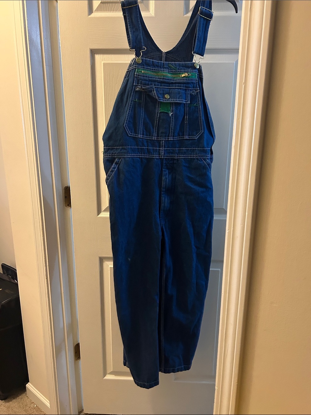 liberty Men's Dark Blue Denim Overalls with Green Accents 36x30